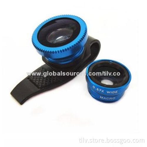 Universal 3-in-1 clip lens phone with 0.67X wide angle 180degree fisheye and macro lens